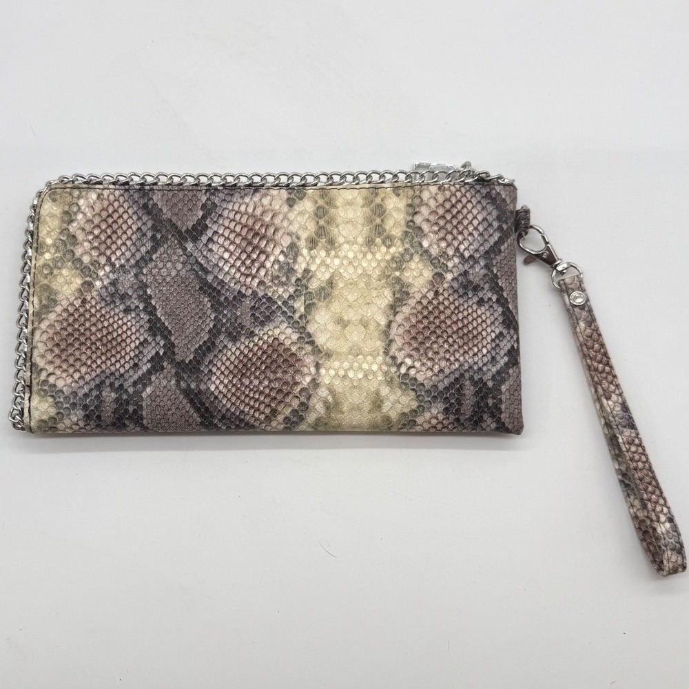 3am Forever Snake Print Wristlet Wallet Clutch with Chain Detail-zipper